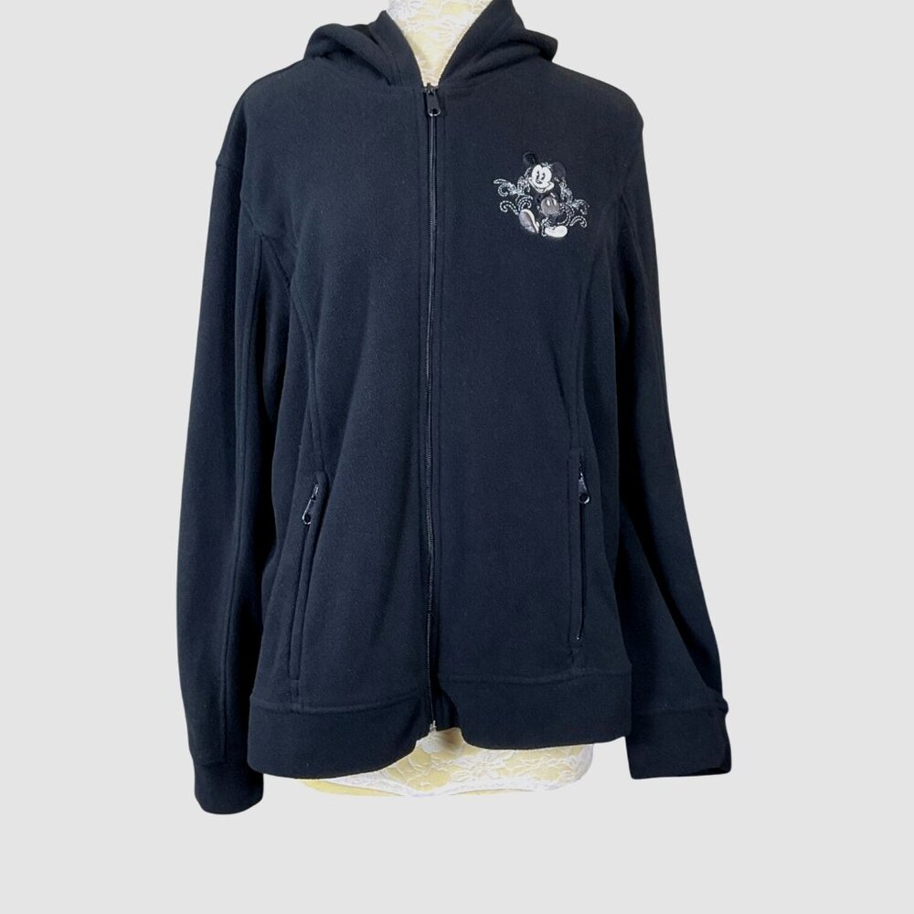 WDW Disneyland Resort LS Black Fleece Mickey Mouse Embroidered Zip Hoodie XL